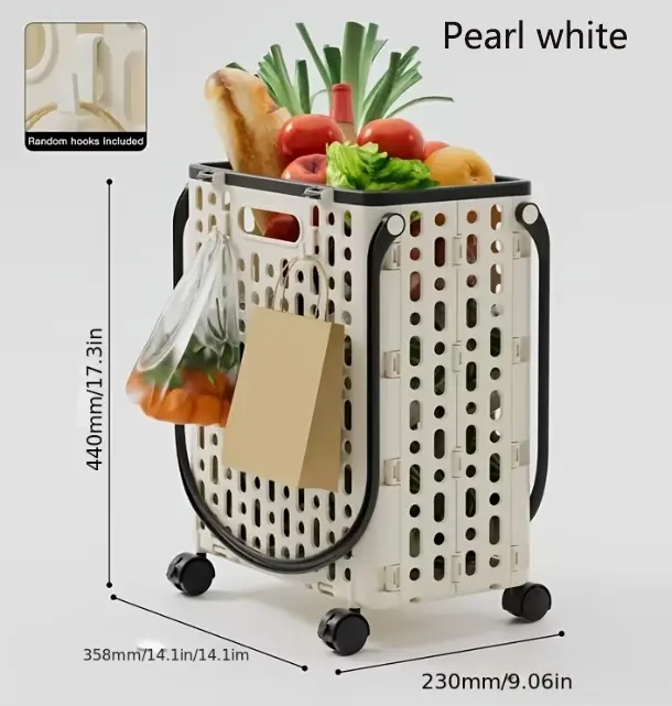 Portable convenient handcart, durable folding shopping cart, foldable shopping cart, lightweight portable storage basket, suitable for household use, grocery shopping, camping, traveling and beach outdoor activities, with wheels