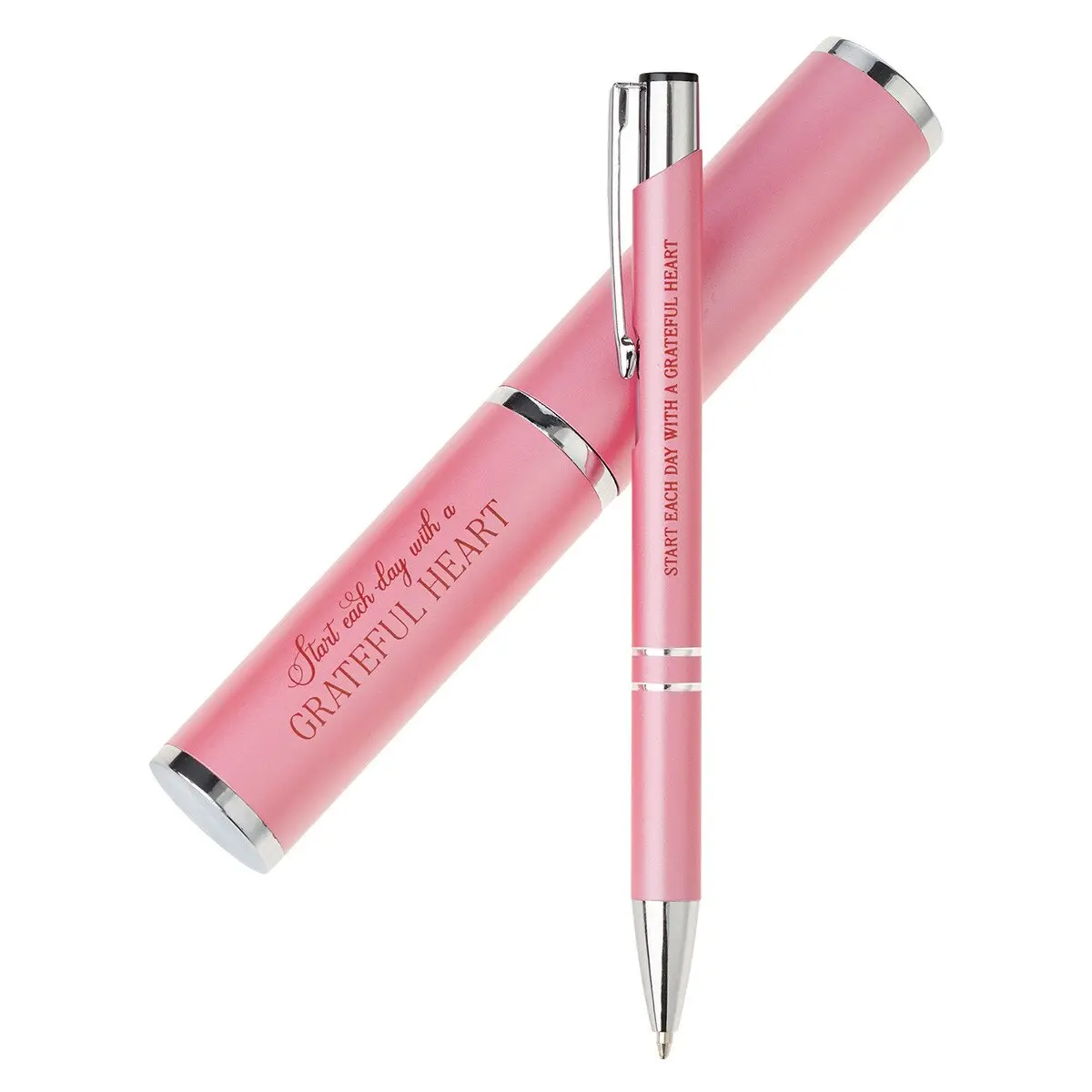 Pink Grateful Heart Motivational Pen and Case Gift Set, Smooth Writing Ballpoint Pen, Office Stationery Office Accessories, Note Taking Pens