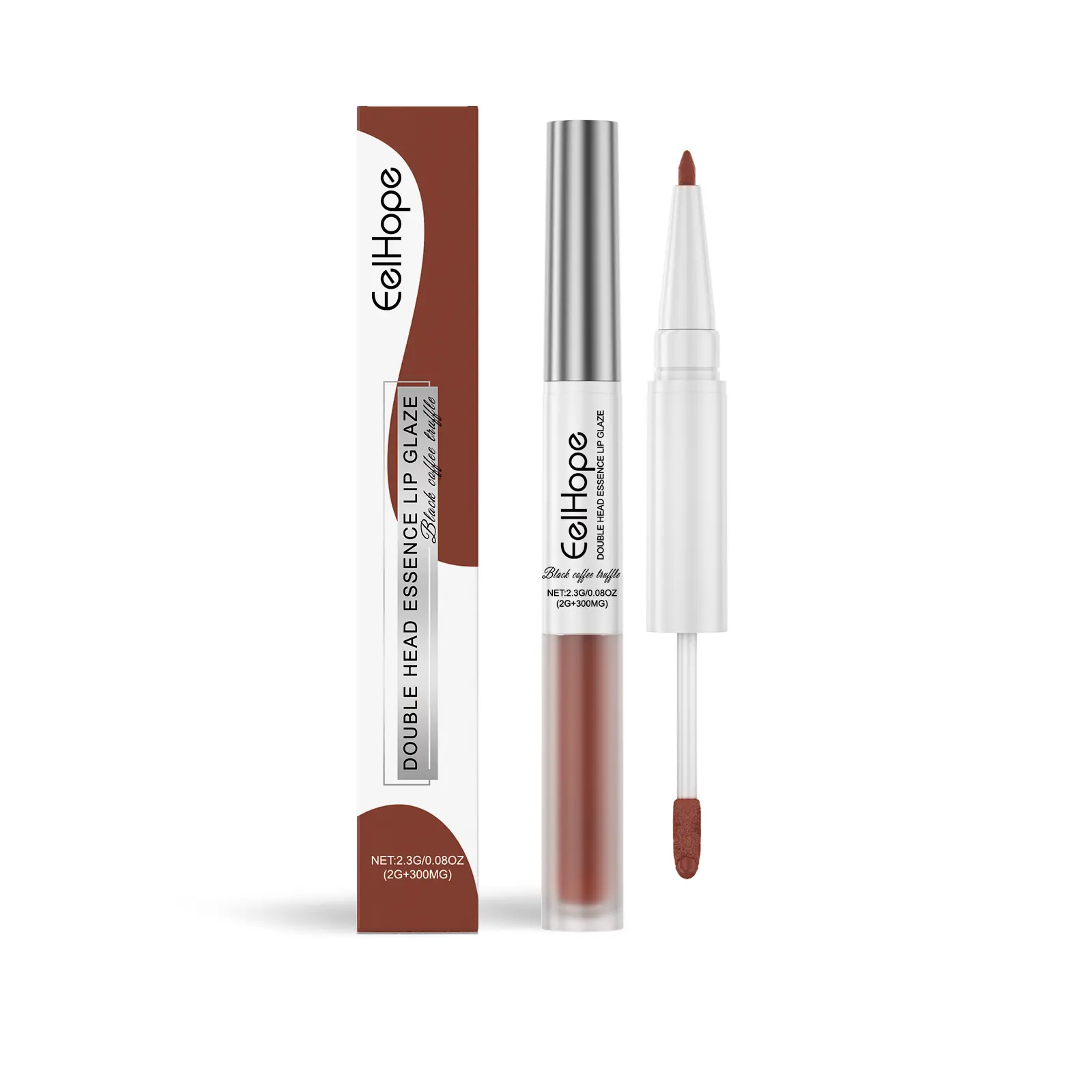 2-in-1 Double-End Lip Essence Glaze (2.3g) - Matte Velvet Long-Lasting Lipstick Lipgloss Tint Stick, Non-Drying Fragrant Cosmetic with Rose, Black Coffee, Roasted Almond Shades for Daily, Dating Lip Care & Contour Use, Lightweight, Compact
