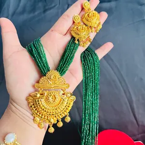Women's Geometric Hydro Crystal Costume Jewelry Set - Gold-Plated Alloy Pendant, Ornate Sparkling, Assorted, Ethnic-Inspired, Jade Bead Necklaces & Earrings, Fashion Accessories, Assorted Set Necklaces