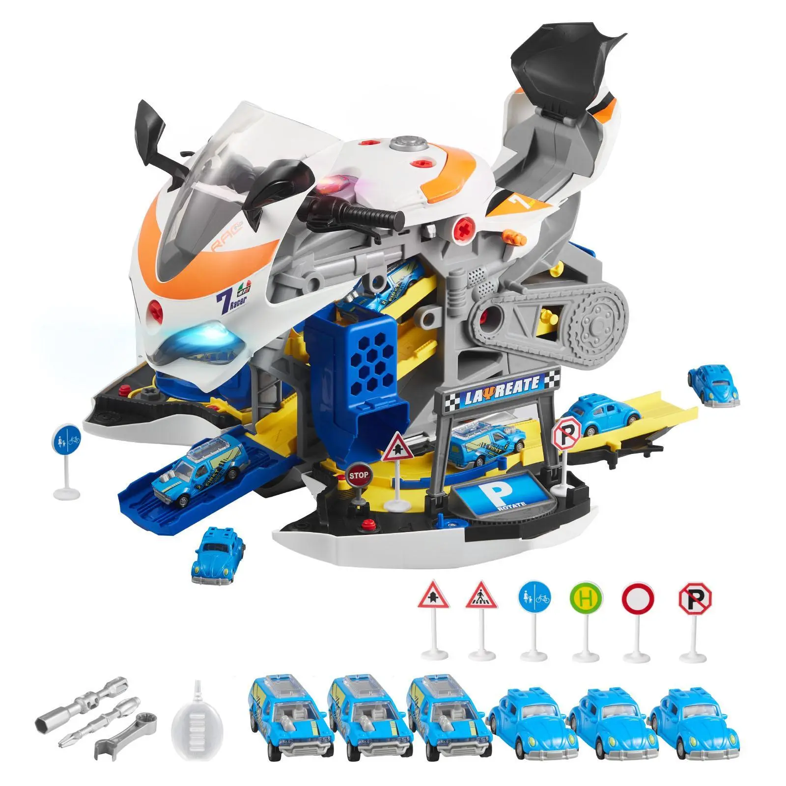 VEVOR Building Blocks Motorcycle Buildable Kit, 25-Piece Mechanical Brick-Build Toy for Toddlers 3+, Modular Track & Miniature Model Plastic Blocks Set with Removable Parts, Lights, Sounds, Simulated Riding (Father's Day Gift, Yellow), Building Blocks Mot