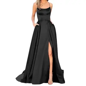 Women’s Gala Dress, Solid Color, Halter Neck, Off-Shoulder, A-Line, Swing Design, Long Skirt, Banquet/Party Wear, Elegant, Front Slit, Minimalist Style
