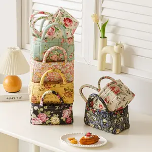 Country Style Floral Fabric Storage Box, Portable Underwear Socks Organizer, Clothes Storage Organizer, Basket, Bedroom Closet Dorm Home Use, Folding Storage Box