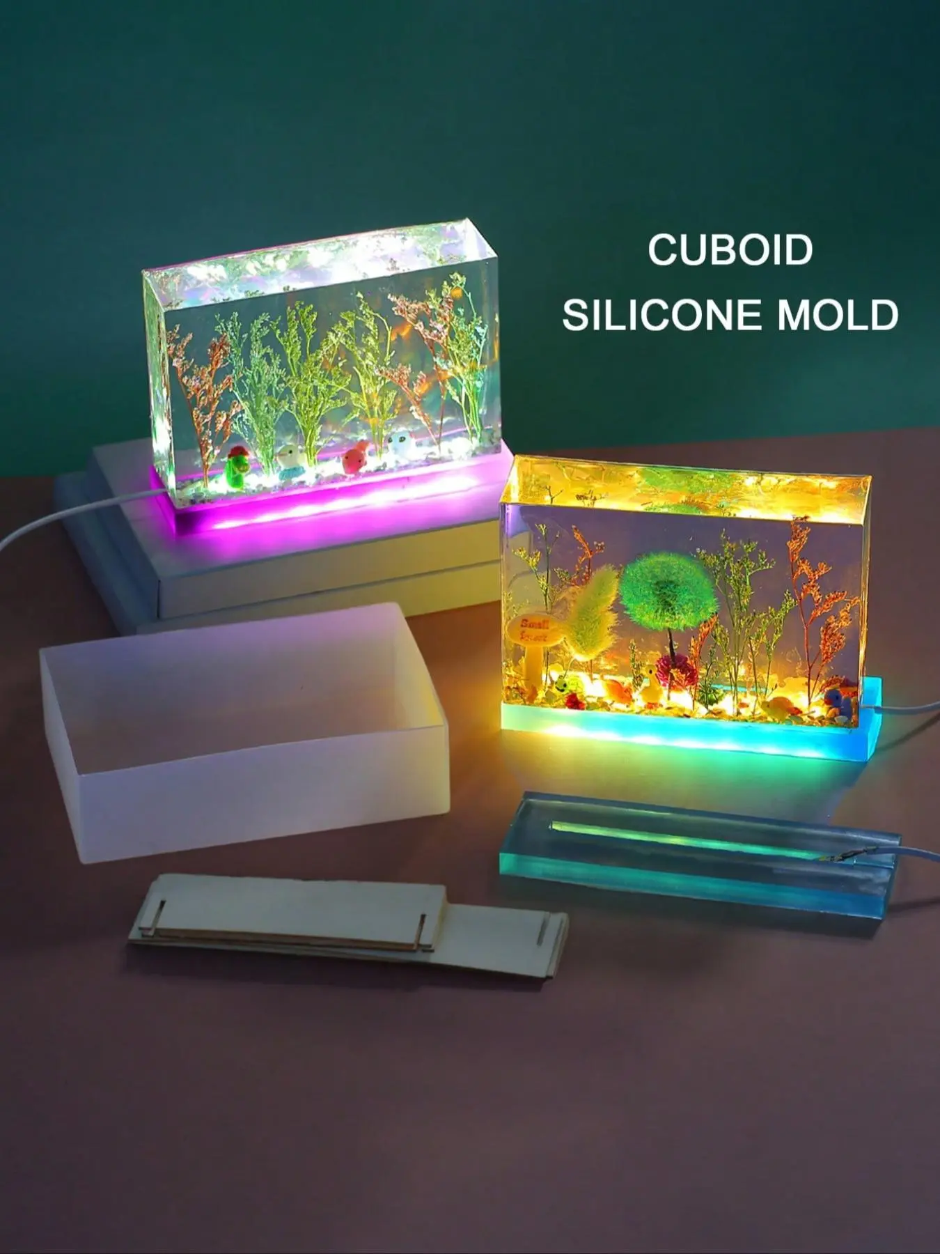 DIY Crystal Epoxy Resin Mold for Desktop Ornaments, LED Night Light Pendants, Rectangular Lamp Bases, Silicone Mold for Home Decor, Led Lights