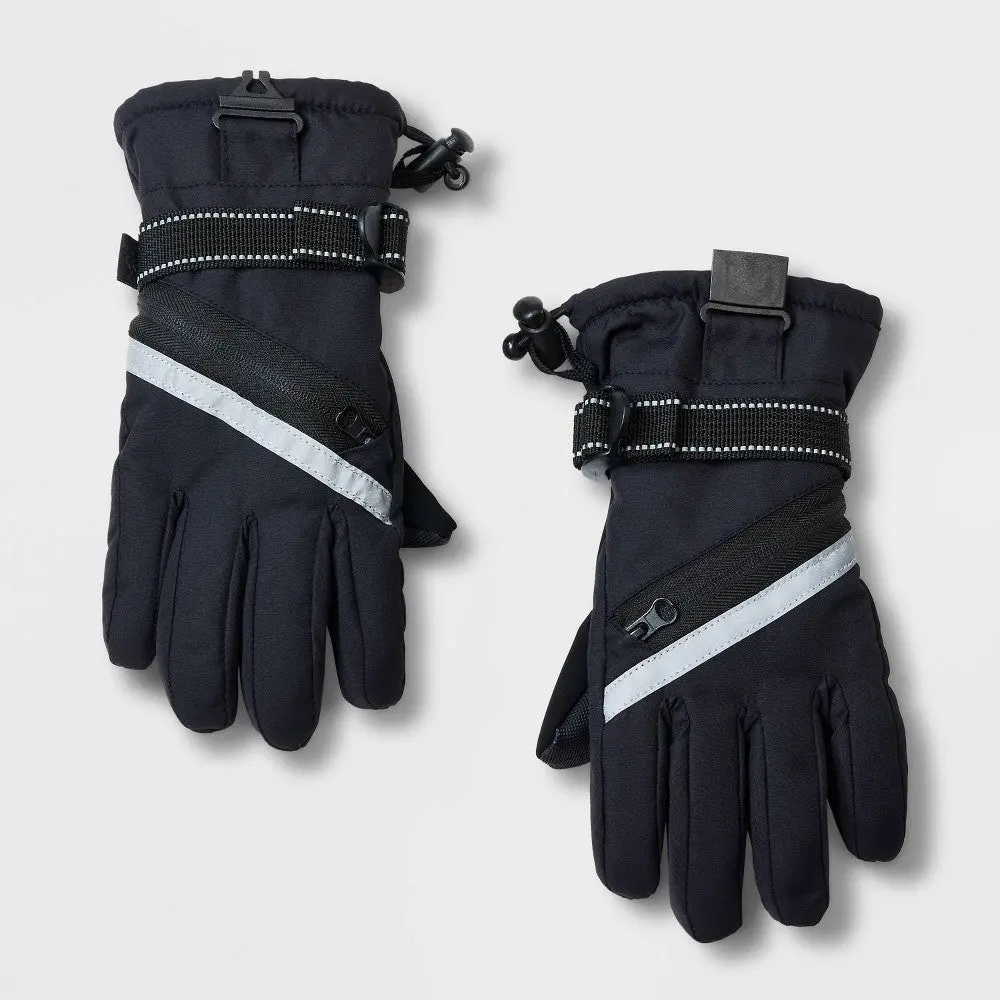 Kids' Onyx Zipper Ski Mittens - All in Motion™ Black 4-7