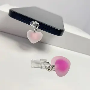 2pcs Cute Heart Smartphone Dust Plug Charm, Kawaii Charging Port Cover, Coquette Aesthetic Phone Accessories, Phone Charms, Compatible with iPhone & Type-C
