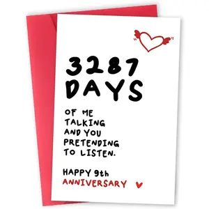 Funny 9th Anniversary Card for Women Men, Sweet 9 Year Anniversary Card Gift for Couple Husband Wife, Special 9th Wedding Anniversary Cards for Parents