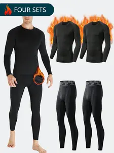 HOPLYNN 2 Set Mens Thermal Underwear Fleece Lined Long Johns 4 Pcs Base Layer Shirts Pant for Cold Winter Weather Polyester Clothes Sleepwear  Black friday Gifts for Christmas Undergarments