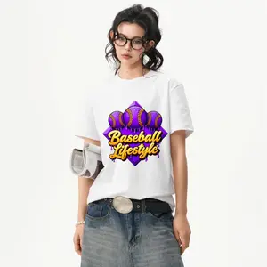 Lady short-sleeved Baseball T-shirt, Streetwear Lifestyle Print Casual Short Sleeve，Trending Baseball Lifestyle Print Tee | Unisex Casual Streetwear T-shirt for Summer