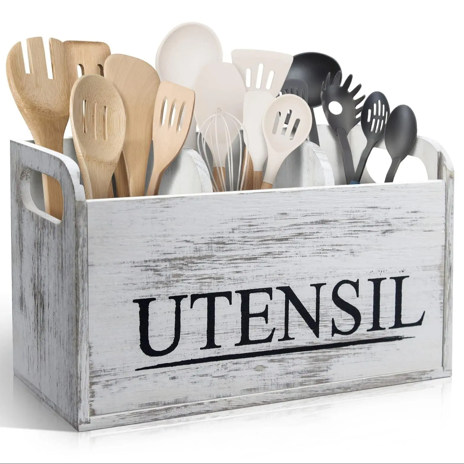 Wooden Kitchen Utensil Holder, 1 Count Large Utensil Organizer, Cooking Tools Storage Rack, Kitchen Utensils Storage Box, Kitchen Pantry Storage, Kitchen Organizers Storage
