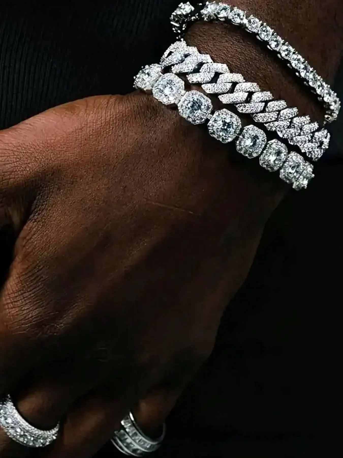 Luxury Rhinestone Decorated Cuban Link Chain Bracelet, 3counts Exquisite Trendy Bracelet for Women & Men, Fashion Accessories for Daily & Party Decoration, Birthday Gift