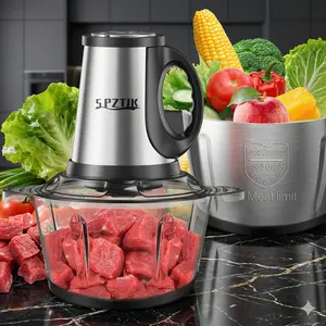 SPZTJK Meat Grinder,Food Processors With 2 Bowls and 4 Bi-Level Blades, Mini Electric Food Chopper 300W, For Baby Food, Meat, Onion, Vegetables