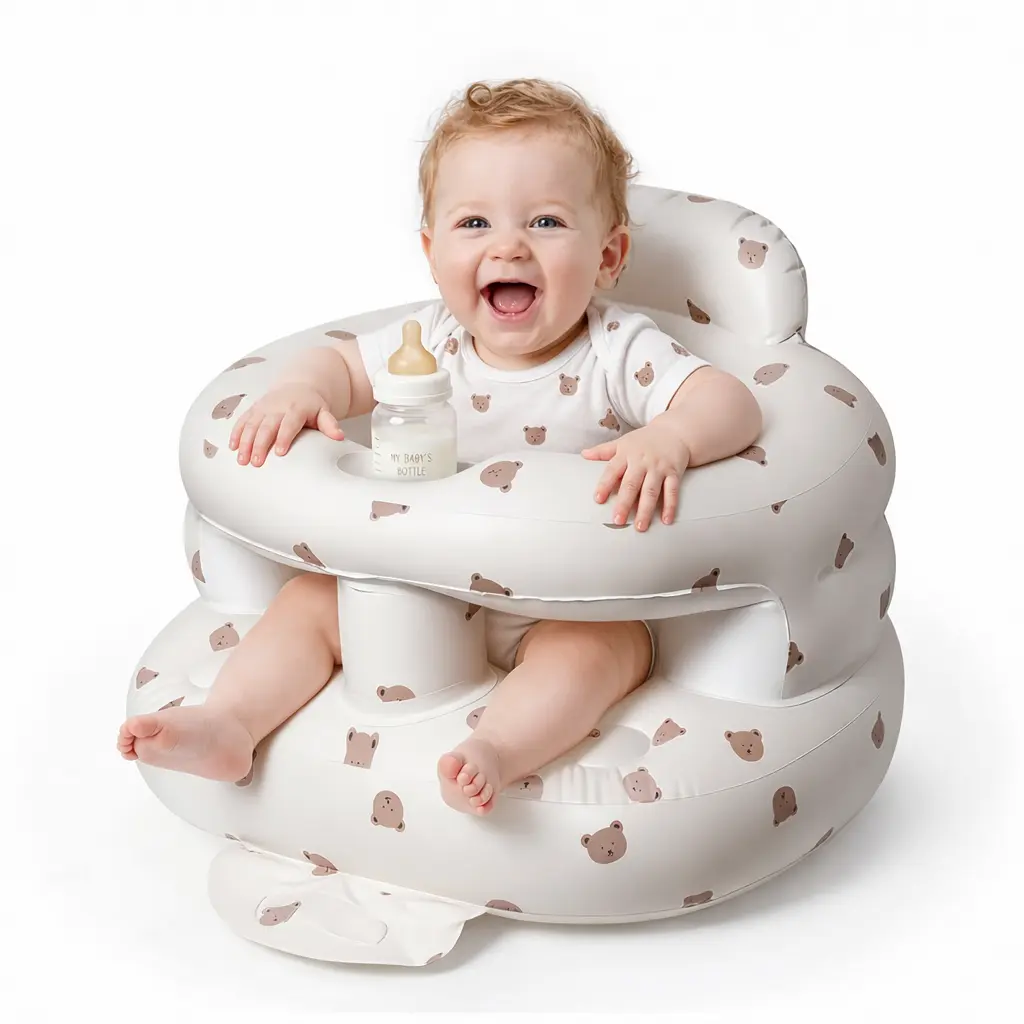 Upgraded Inflatable Baby Seat with Safety Guardrails, Thicker Sit Me Up Floor Seat for Baby Chair Sit Me Up, Blow Up Baby Chair Learning to Sit Built in Air Pump Infant Floor Chair for Babies 3-36 mth