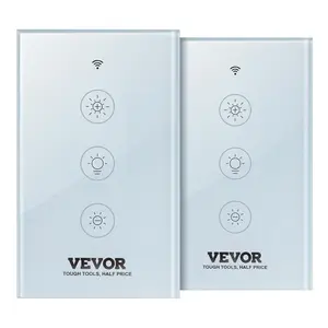 fathersdaygift VEVOR 2PCS WiFi Smart Light Dimmer Switch, 100-250V AC Wi-Fi 2.4GHz, 15 to 85 Stepless Dimming LED Dimmable Smart Switch with Touch Panel, App Remote Control Voice Compatible with Alexa Google Home
