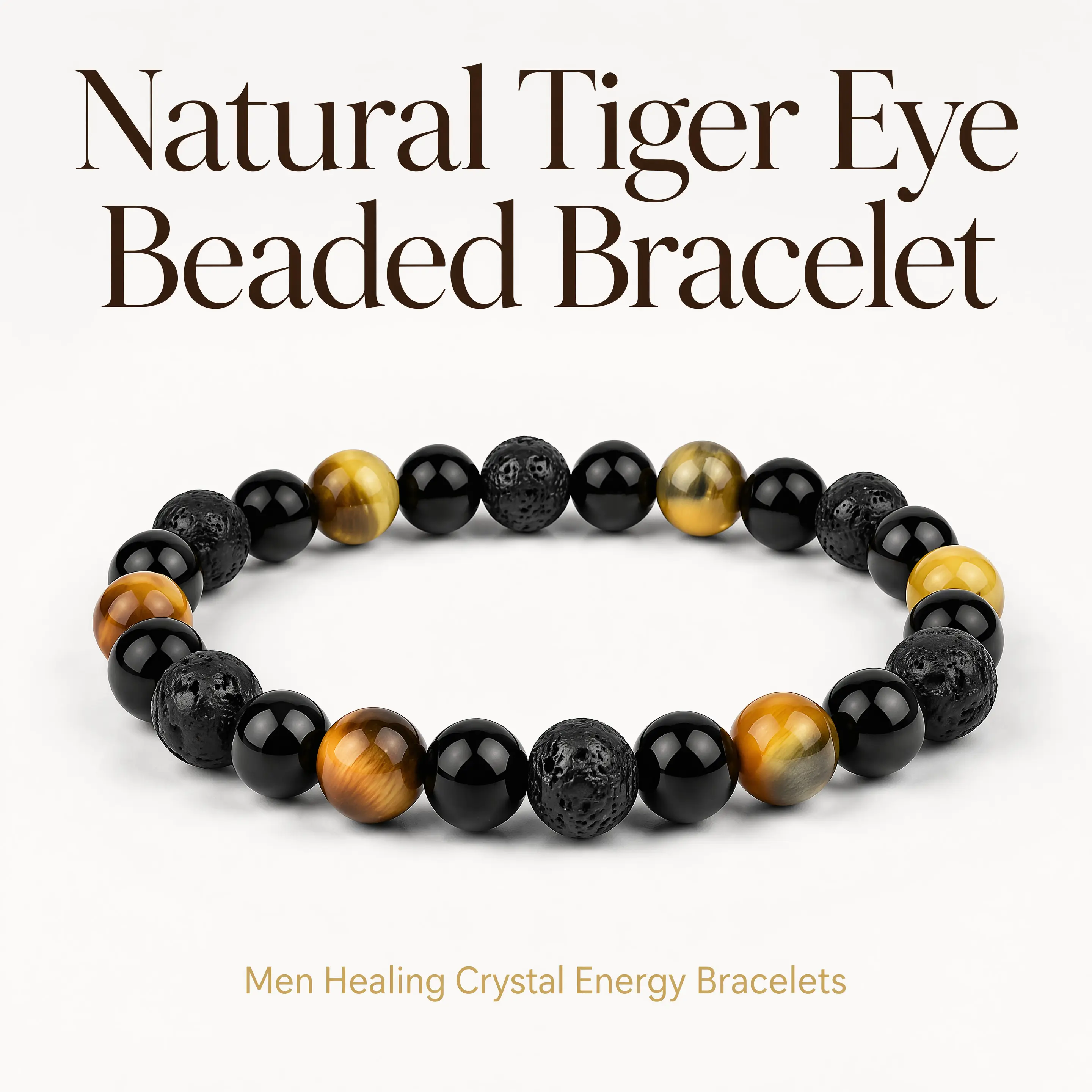 Lucky Natural Crystal Bracelets Women Men | Tiger Eye Obsidian Hematite Beaded Bracelet | Summer Daily Office Banquet Wear | Wealth Attraction Good Luck Spiritual Protection Jewelry | Couple Gift Fathers Day Birthday Encouragement Present