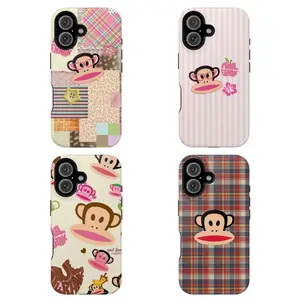 Paul Frank Phone Case, Striped Gingham Patchwork Pattern Shockproof Case Cover Compatible with iPhone 17/16/15/14/13/12/11 Pro Max/Plus Smartphone Protective