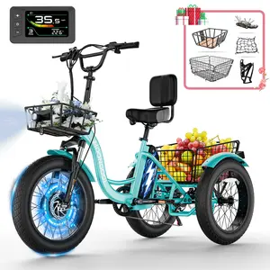 MOONCOOL Electric Tricycle for Adults, 20" x 4" Fat Tire Electric Trike, 48V 500W Motorized Electric Bicycle Bikes, 3 Wheels 7 Speed Ebike with Removable Battery, Aluminum Frame & Large Basket