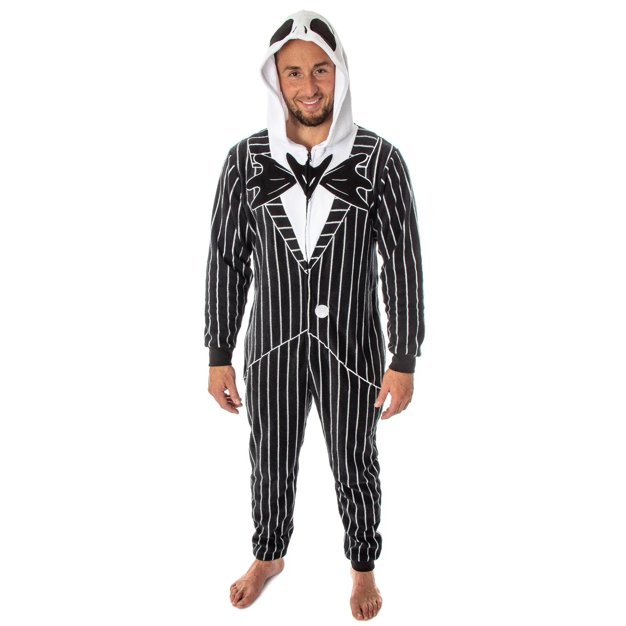 Nightmare Before Christmas Jack Skellington Costume Pinstripe Suit Pajama Outfit One-Piece Union Suit