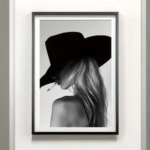 2D Flat, 1pc Unframed Black And White Wall Art Featuring a Western Cowgirl, a Stylish Poster Canvas Print with a Minimalist Fashion Aesthetic, Perfect for Vintage Decor in Dorms, Apartments, Living Rooms, ' Rooms, And Modern Home Decoration