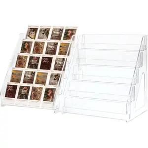 2 Pack 5 Tier Clear Card Display Stand Tiered Rack for Greeting Cards Postcards Sports Trading Cards Stickers Craft Collection Retail Show for Vendors