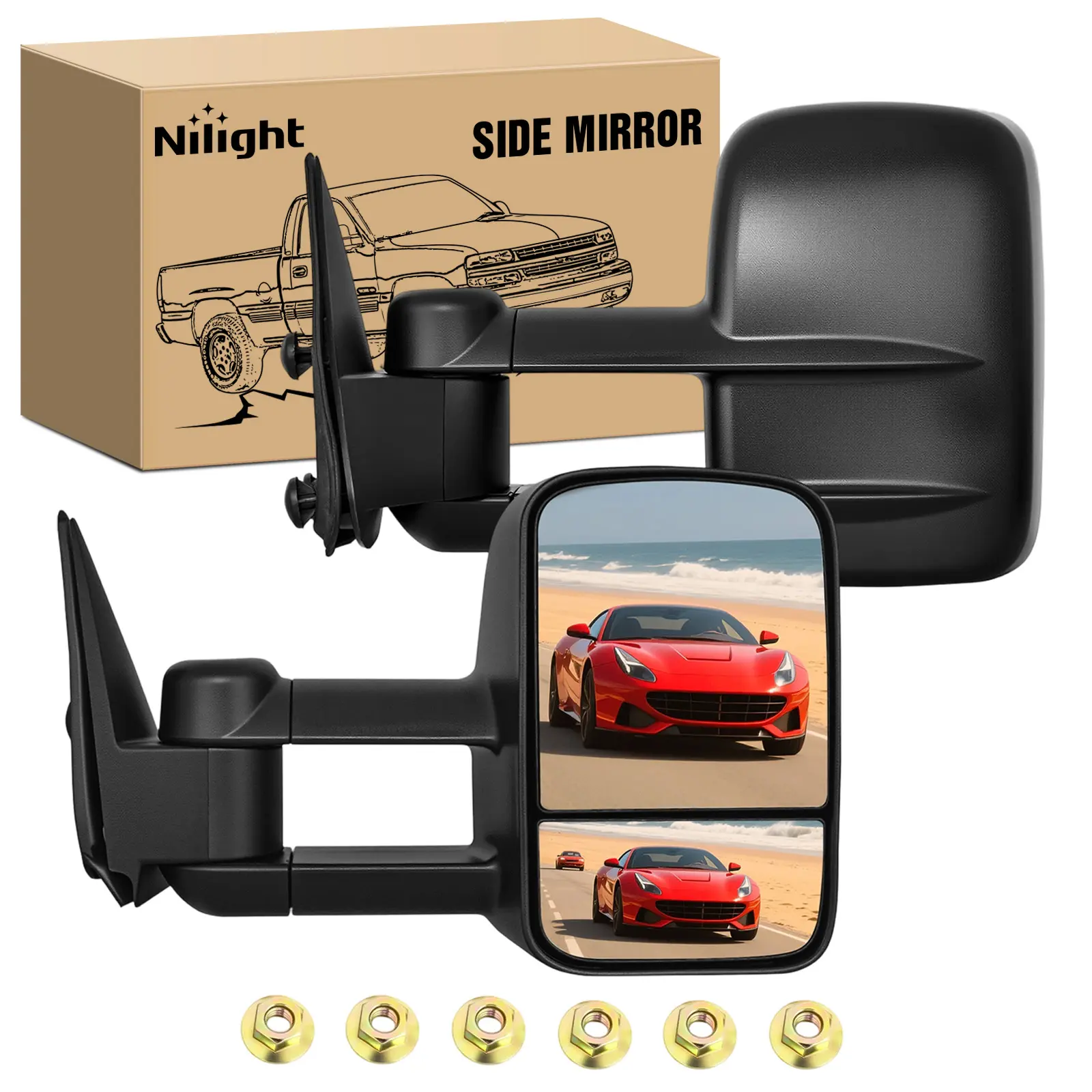 Nilight High Impact-Resistant ABS Plastic Automotive Side Mirrors for 1999-2002 Chevy GMC Silverado Sierra 1500-3500 Suburban Tahoe Avalanche Yukon, Manual Setup, Flat Convex Glass, Telescopic Fold, Wide View Truck Car Accessory for Safety