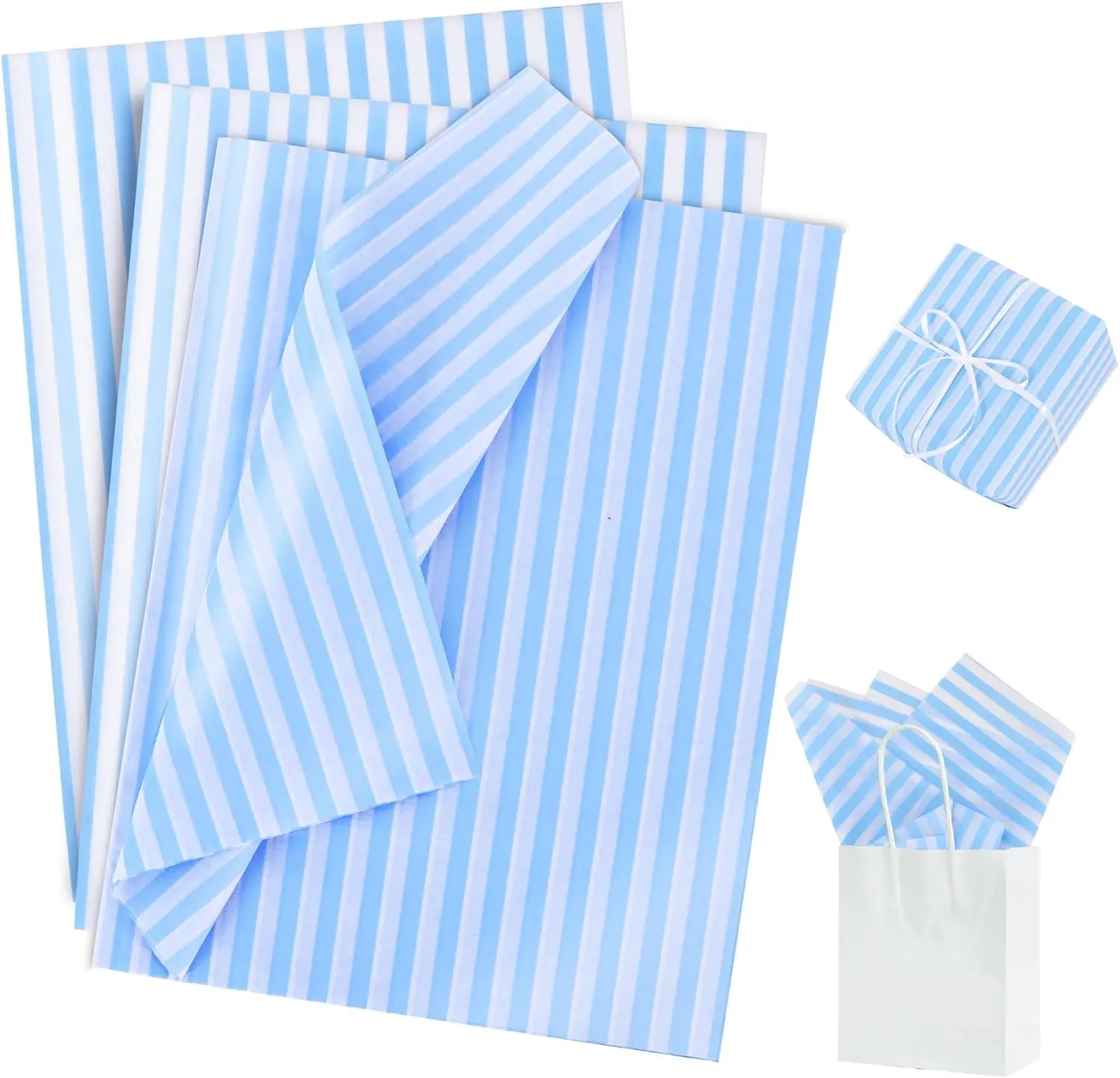 Sky Blue Pin Stripe Tissue Paper Bulk,Wrapping Tissue Paper for Gift Bags, 14 x 20 Inch Gift Wrap for Wedding Birthday Easter Graduation DIY Crafts Holiday Flowers-30 Sheets