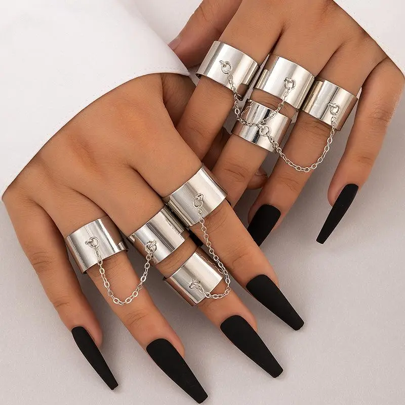 Cool Punk Hip Pop Rings Multi-layer Adjustable Chain Four Open Finger Rings Alloy Man Rotate Rings for Women Jewelry Gift