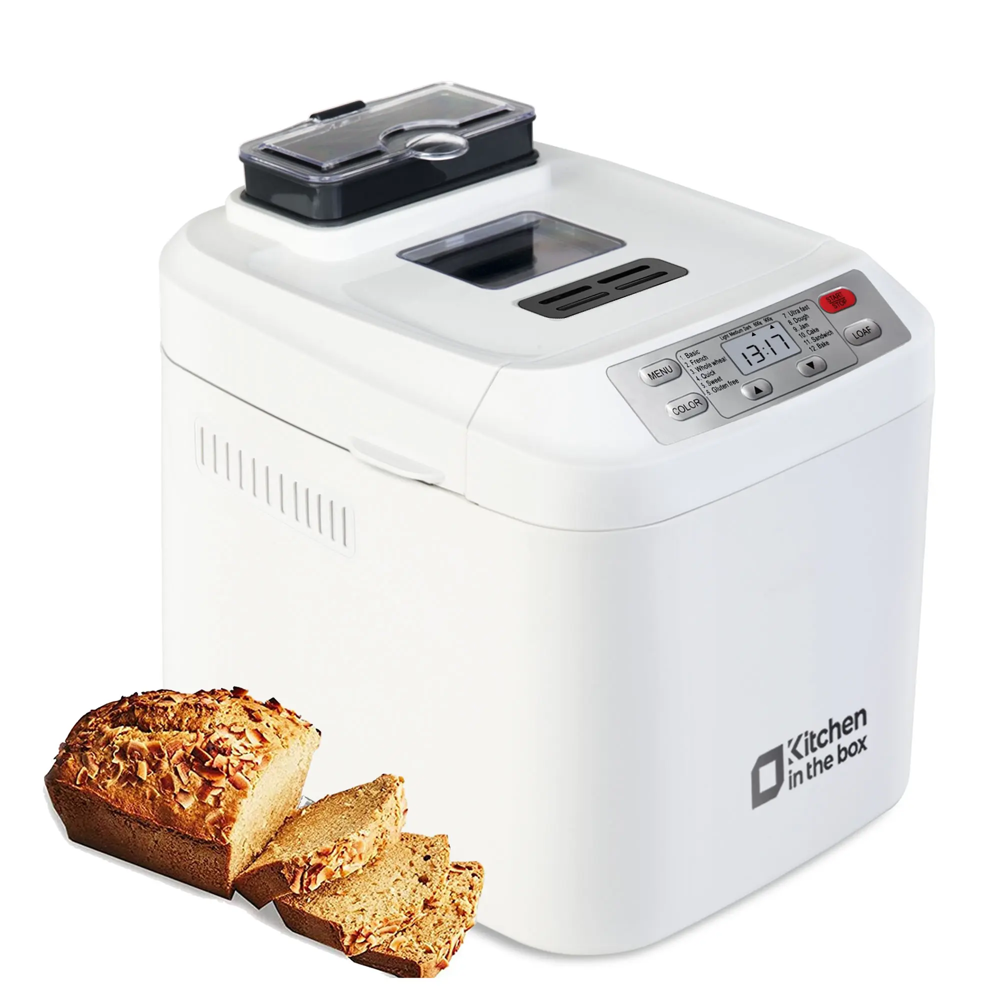 Automatic Bread Maker, Up to 2LB, 12-in-1 Bread Maker Machine with Auto Fruit Nut Dispenser, 13 H Timer, 1 H Keep Warm, Gluten-Free, 3 Crust Colors
