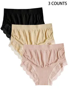 Maternity's Solid Color Lace Trim High Cut Panty, Soft Comfy Breathable Maternity Panty for Daily Wear, Maternity Underwear for All Seasons