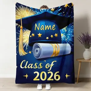 I Graduated! Personalized Graduation Blanket | 2026 Class Name, Lightweight Flannel, All-Season Soft Bedspread, Suitable For Graduation Parties And Classroom Decor, Machine Washable SingleSide Lightweight Blanket (Message/Remarks)