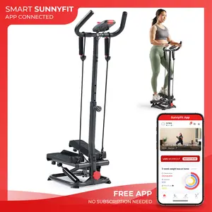 Sunny Health & Fitness Smart Advanced 2-in-1 Mini Stepper with Resistance Bands & Handlebars, Home Gym Workout Fitness, Compact Cardio Machine, Portable Quiet, Stair-Climb Full-Body Training, Leg/Thigh/Glute Toner, Rehab Support, 330 lbs Capacity