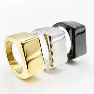 Rectangle signet ring, Geometric Minimalist Ring for men and women, Polished Mirror Finish pinky ring