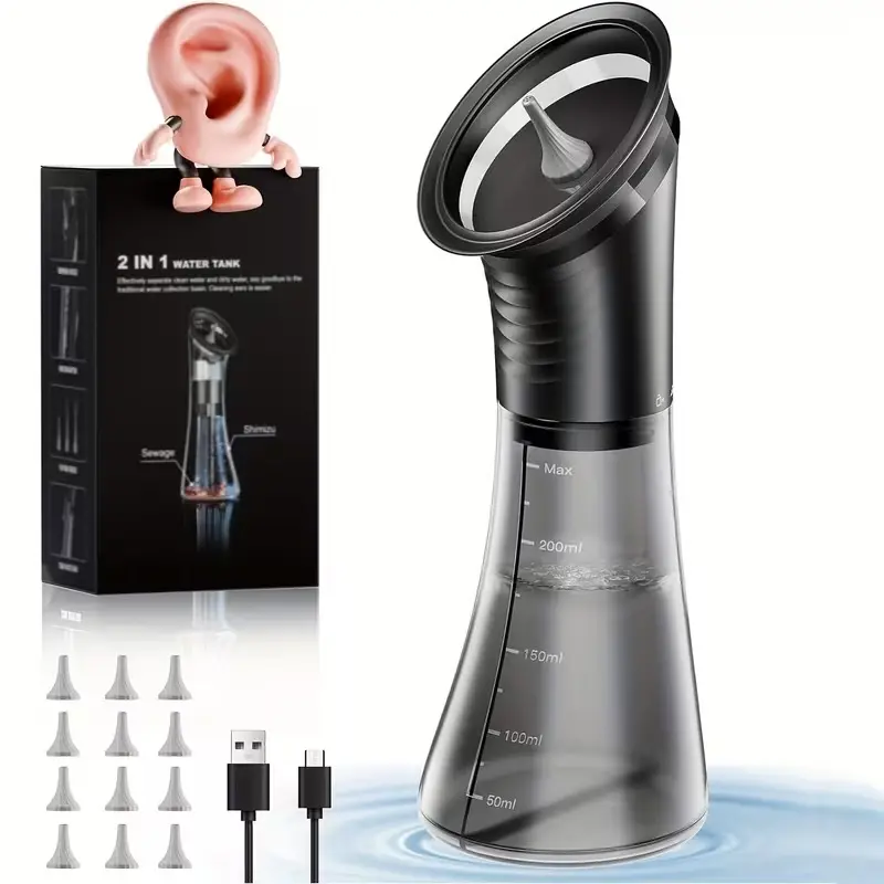 Upgraded Electric Ear Wax Removal Kit, 3-Speed Ear Irrigation Cleaner with Hydraulic Flushing & Wastewater Recovery System, Gentle Ear Cleaning Device for Adults, Home Ear Care Kit