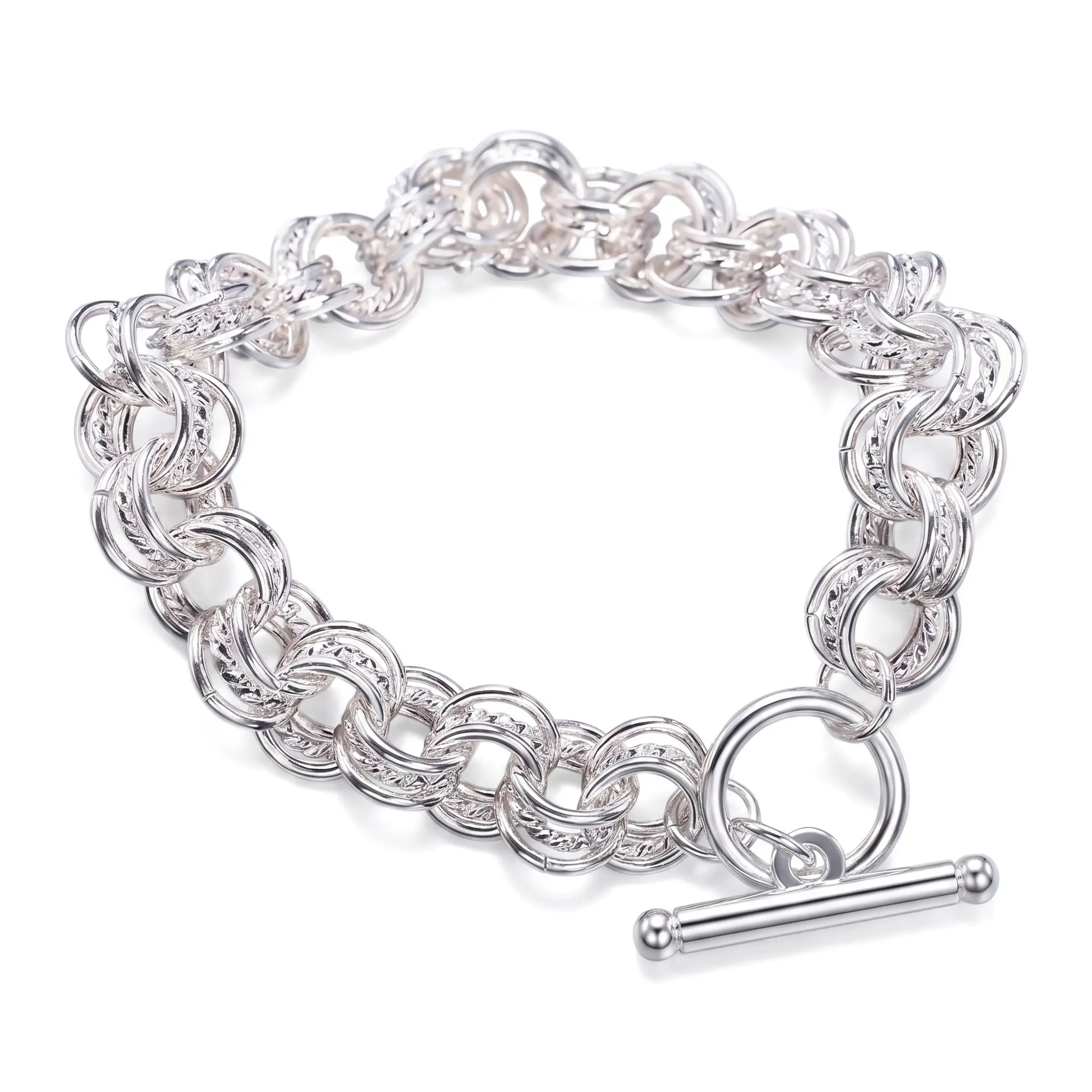 925 Pure Silvery Double Link Chain Bracelet Vintage Toggle Clasp Curb Chain Bracelet Elegant Everyday Statement Jewelry Gift for Her,Product size:20cm*1cm/7.87in*0.39in
