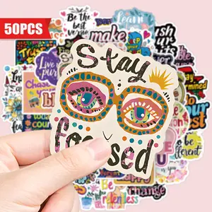 50pcs Inspirational Quotes Self-Adhesive Stickers, Waterproof Reusable Vibrant Designs, Perfect for Laptops, Phones, Cars, Party Favors, Holiday Ideas