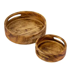 Global Crafts Nested Jacaranda Wood Trays withHandle, Set/2