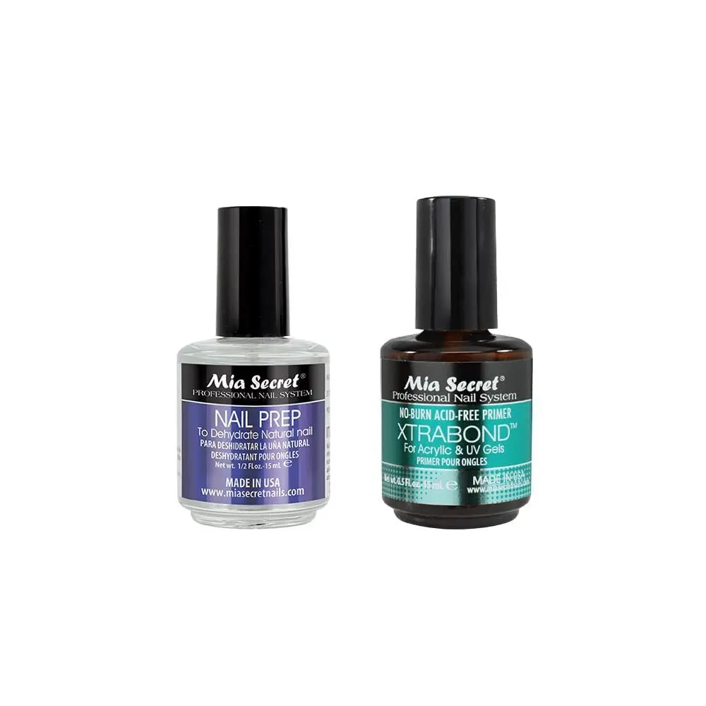 Mia Secret 2-Bottle Nail Prep & Xtrabond Primer Set - 0.5oz NP-30 Prep, 0.5oz PR100 Primer for Acrylic Gel Nail Art, Cuticle Care with Better Adhesion, Two Bottles Manicure Uv Gel Manicure, Nail Care