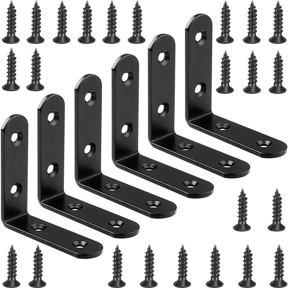 6 count Black L Bracket Corner Braces Stainless Steel 65x65mm Heavy Duty Shelf Bracket for , Shelves, 90  Support Joint Right Angle Brackets