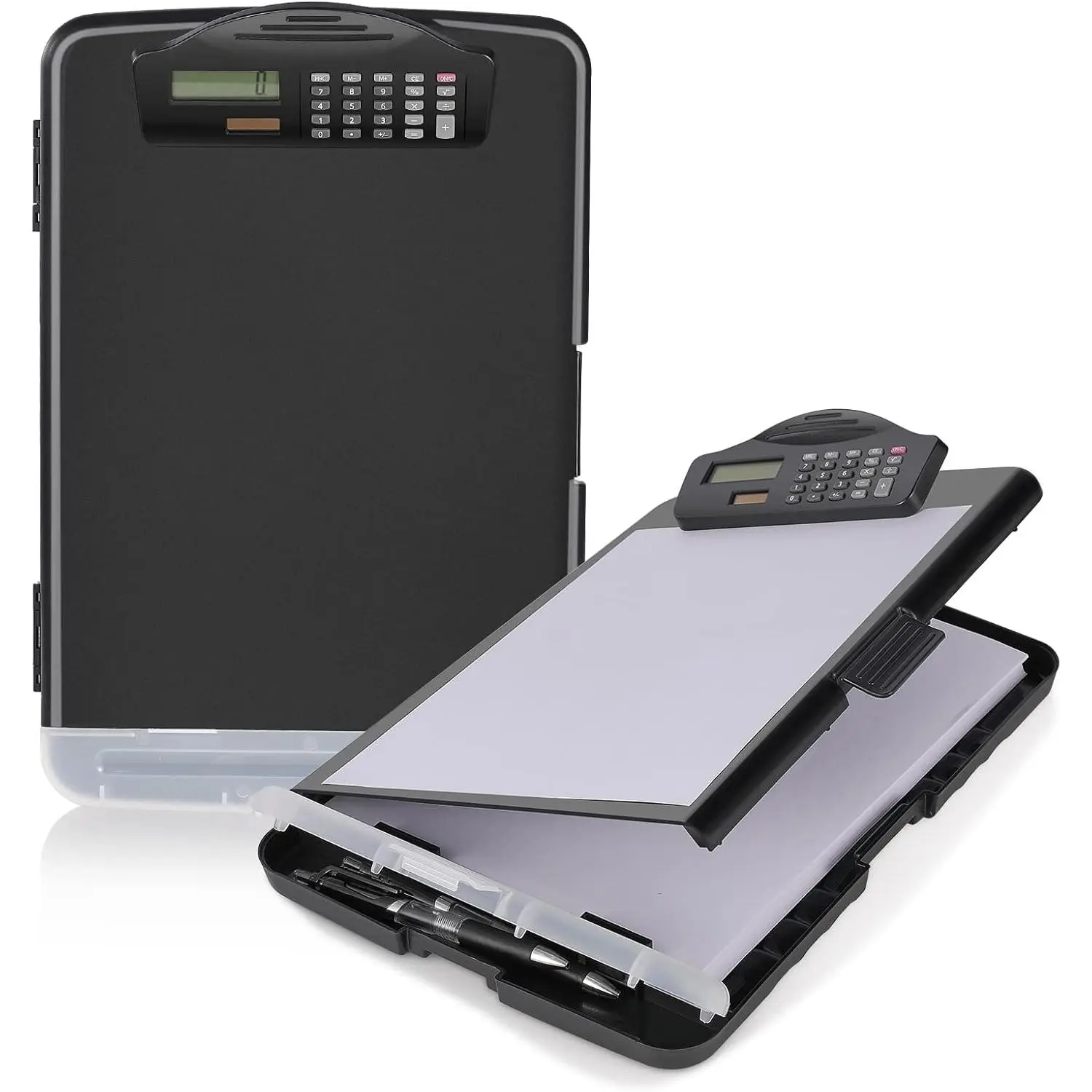 Clipboard with Storage & Calculator, [20% Thicker] Heavy Duty Plastic Clip Board, Large Capacity Letter Size Side Opening  Slimcase with Pen Holder|Smooth Writing Office Supply