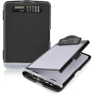 Clipboard with Storage & Calculator, [20% Thicker] Heavy Duty Plastic Clip Board, Large Capacity Letter Size Side Opening  Slimcase with Pen Holder|Smooth Writing Office Supply