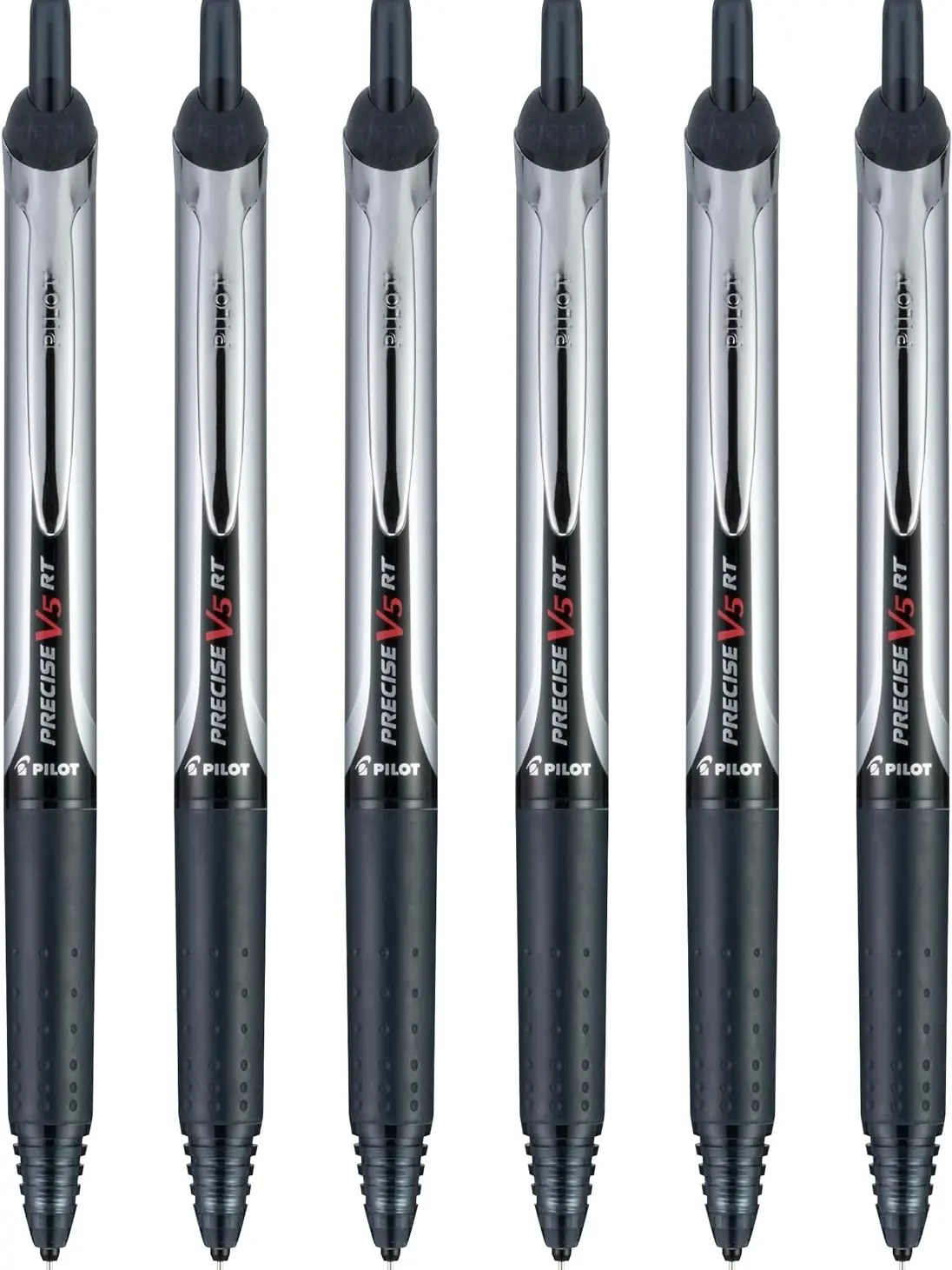 Pilot, Precise V5 RT Refillable & Retractable Rolling Ball Pens, Extra Fine Point 0.5 mm, Black, Pack of 6