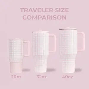HydroJug "Traveler" Pink Plaid Series 40oz Stainless Steel Insulated Tumbler — Pink Plaid Water Bottle (with Handle & Flip-Top Straw) — Car Cup Holder Compatible, Leak-Proof Portable Mug, Non-Slip Base — Ideal Gift Choice for Men & Women