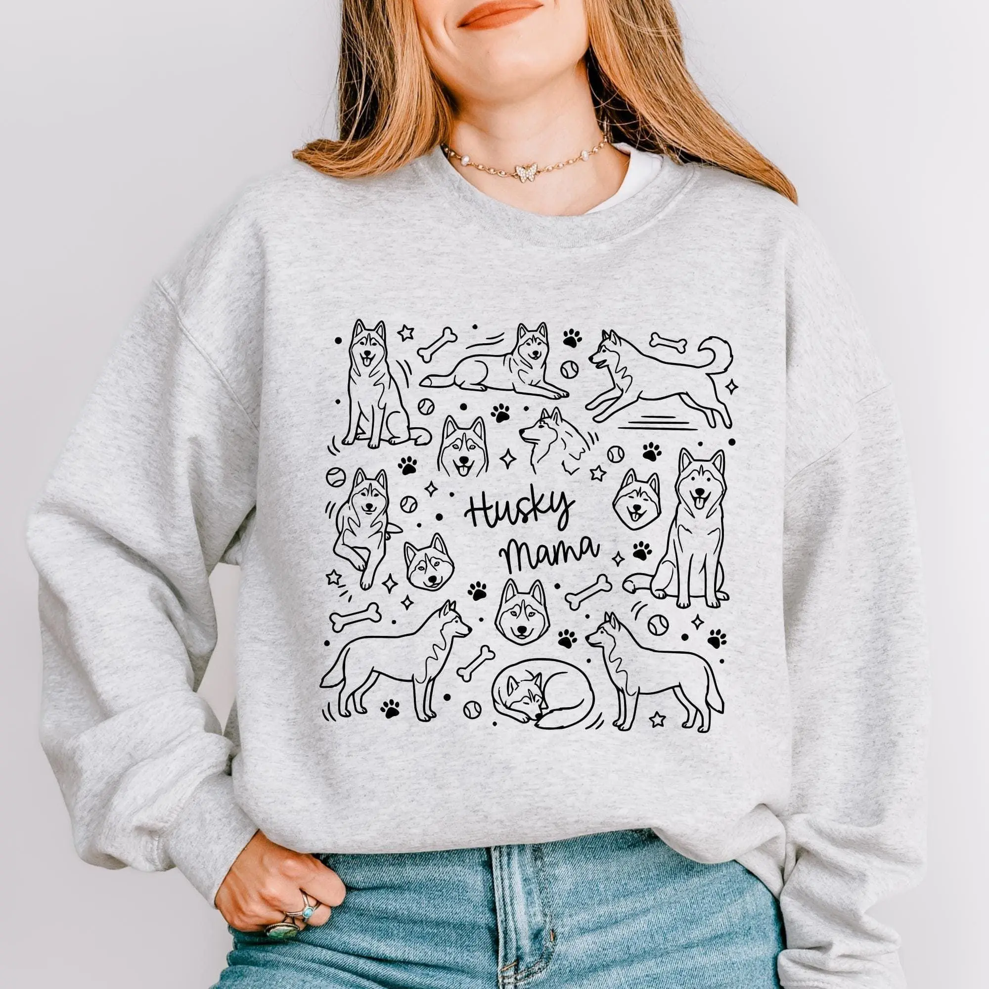 Husky Mama Doodle Style T-Shirt, Sweatshirt & Hoodie – Trendy Dog Mom, Siberian Husky Lover Gift, Dog Lover Apparel, Mothers day Gift For Dog Mom