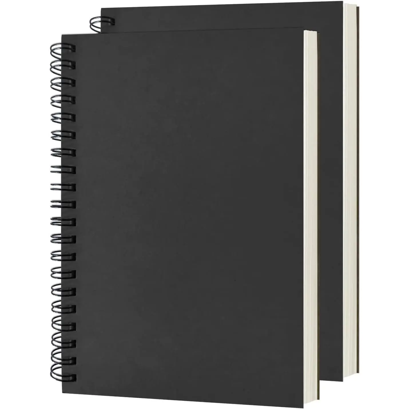 2-Count Black Blank Notebooks, Modern Soft Cover, 7.5in x 5.1in (19cm x 13cm), 100GSM Thick Paper, 100 Pages/50 Sheets, Office Stationery with Blank Inside Pages for Doodle, Drawing, Poetry Work, Making Sketches