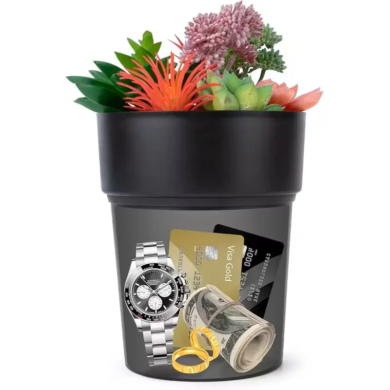 Oval Shape ABS Plastic Multi-Functional Secret Flowerpot-Vase, Dual-Purpose Home Decor Storage Holder with Compartments for Keys, Coins & Valuables, Garden Home Supplies Accessory with Oval Shape Face