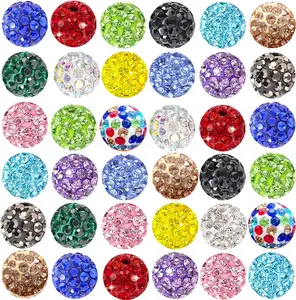 120PCS Rhinestone Beads for Jewelry Making – 10MM Shiny Shamballa Disco Ball Beads, 12 Mixed Colors Crystal Clay Spacer Beads for Bracelets, Necklaces, Earrings & DIY Crafts