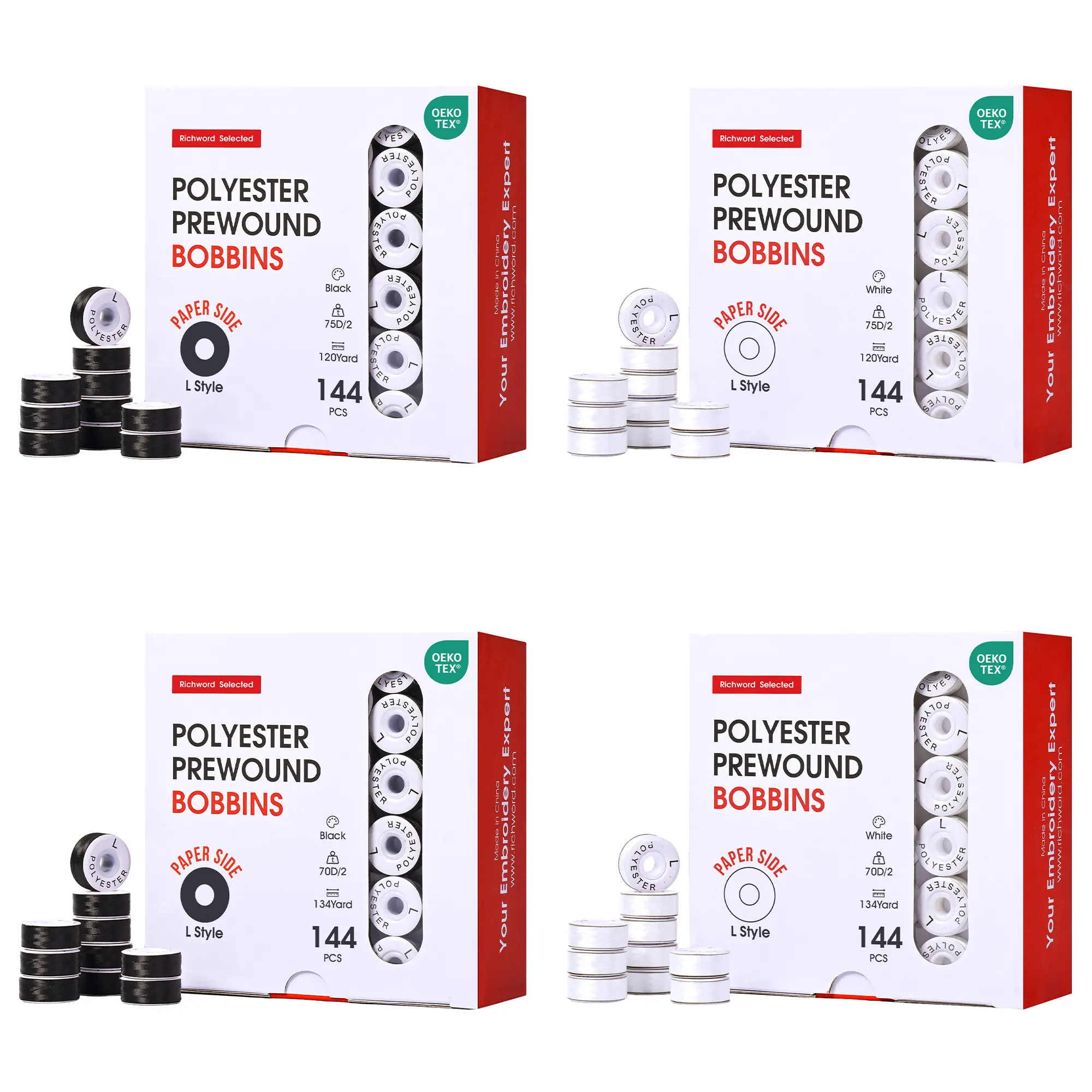BAI Paper Sided Prewound Embroidery Bobbins, Style L (SA155), 144 Pack, for Sewing & Embroidery Machines