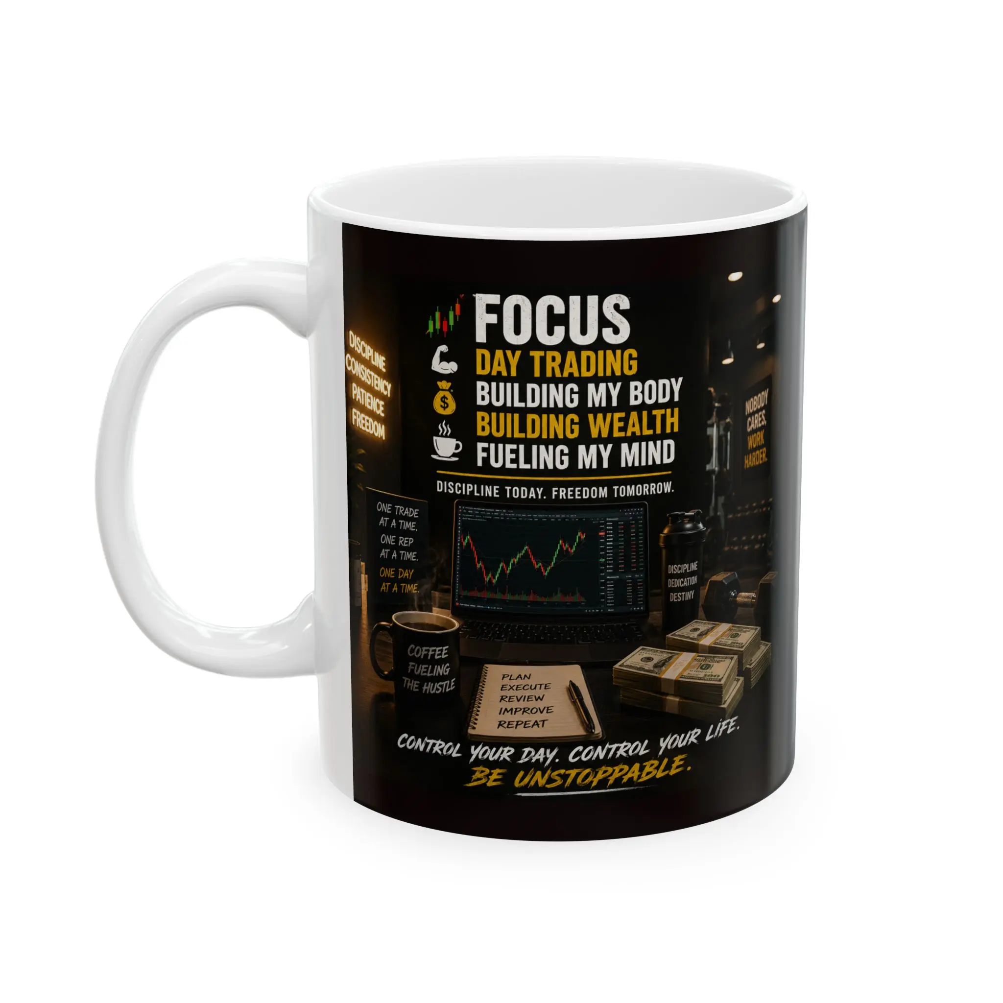 11oz Lead-Free Ceramic Motivational Coffee Mug - Smooth Surface Drinkware with Grind, Hustle, Achieve Slogan for Daily Kitchen Use