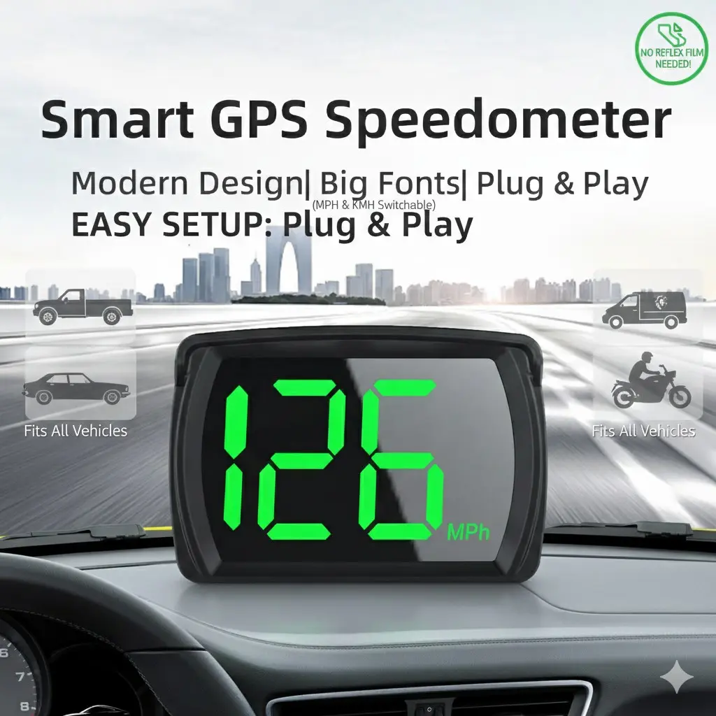 Y03 Smart GPS Speedometer Car Speed Monitor - Modern Design, Automotive Universal HUD Head Up Display with Big Fonts, Large HD LED Font, Easy Setup, Plug & Play for All Vehicles (MPH/KMH)