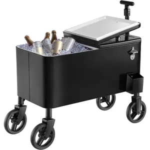 VEVOR 80 Quart Rolling Ice Chest Cart, with 2-Stage Telescopic Pull Handle and 2 Swivel Casters, Portable Table Beach Patio Party Bar Cold Drink Beverage, Outdoor Park Cart on Wheels, BlackVEVOR Super Brand Day